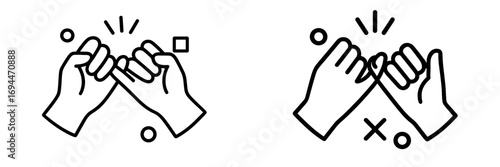 Pinky promise line icon set with two hands making a gesture of reconciliation or a deal on a white background