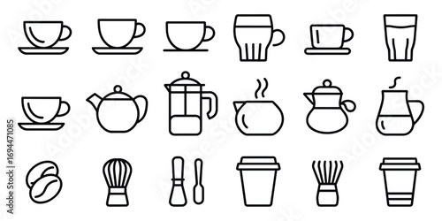 Collection of Coffee and Tea Drinkware and Accessories Icons coffee cup tea cup