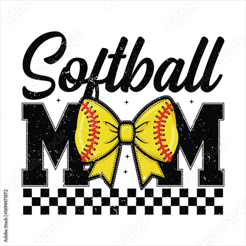 Softball Mom Yellow Bow Design