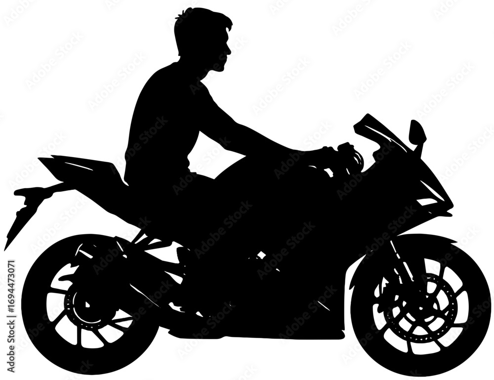 Fototapeta premium Silhouette of Man Riding Sport Motorcycle Superbike