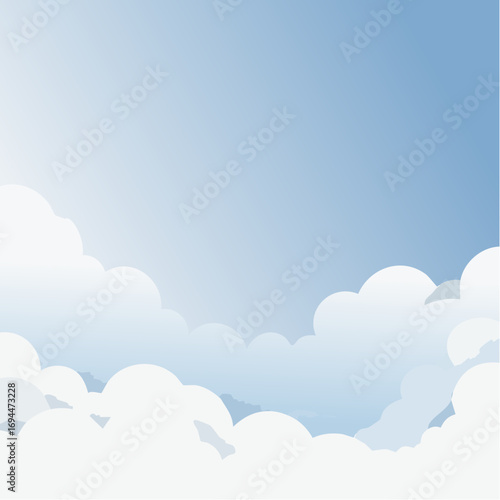 Dreamy fluffy clouds drift across a serene blue sky, inspiring peace and wonder