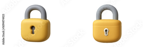 Two yellow padlocks with grey shackles and keyholes, representing security, privacy, and protection concepts