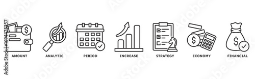 Sales Growth icon set illustration concept with icon of growth amount, analytic, period, increase, strategy, economy, financial