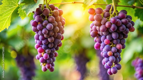 Wallpaper Mural A bunch of ripe purple grapes hanging from a lush green grapevine branch Torontodigital.ca