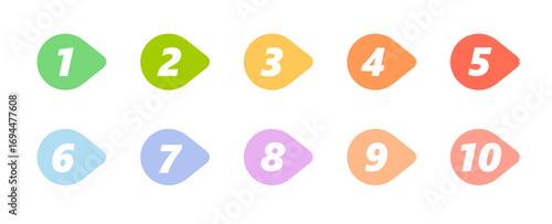 Bullet point numbers design element set. Colorful list markers collection, number 1 to 10.