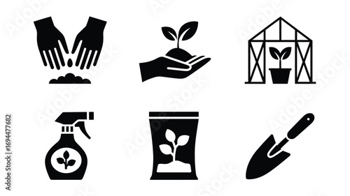 Gardening plant growth seedling cultivation icons vector set scalable eps illustration silhouette vector white background
