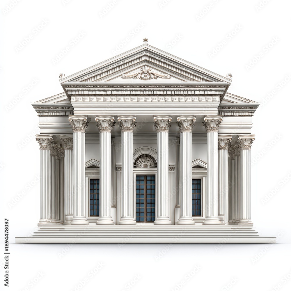 Obraz premium Majestic Classical Building Facade with Corinthian Columns and PedimentArchitectural Design rendering