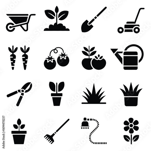 Collection of black and white garden icons for vector eps and scalable illustration silhouette vector white background