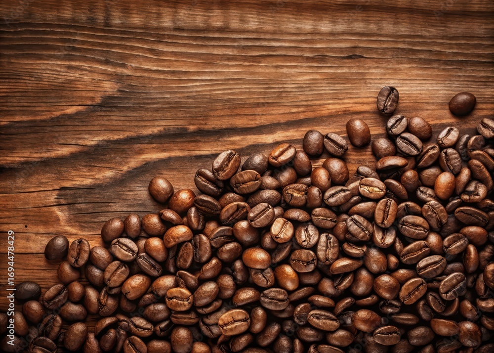 Fototapeta premium Aromatic coffee beans on a wooden background