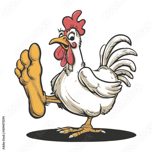 cartoon rooster with a big leg