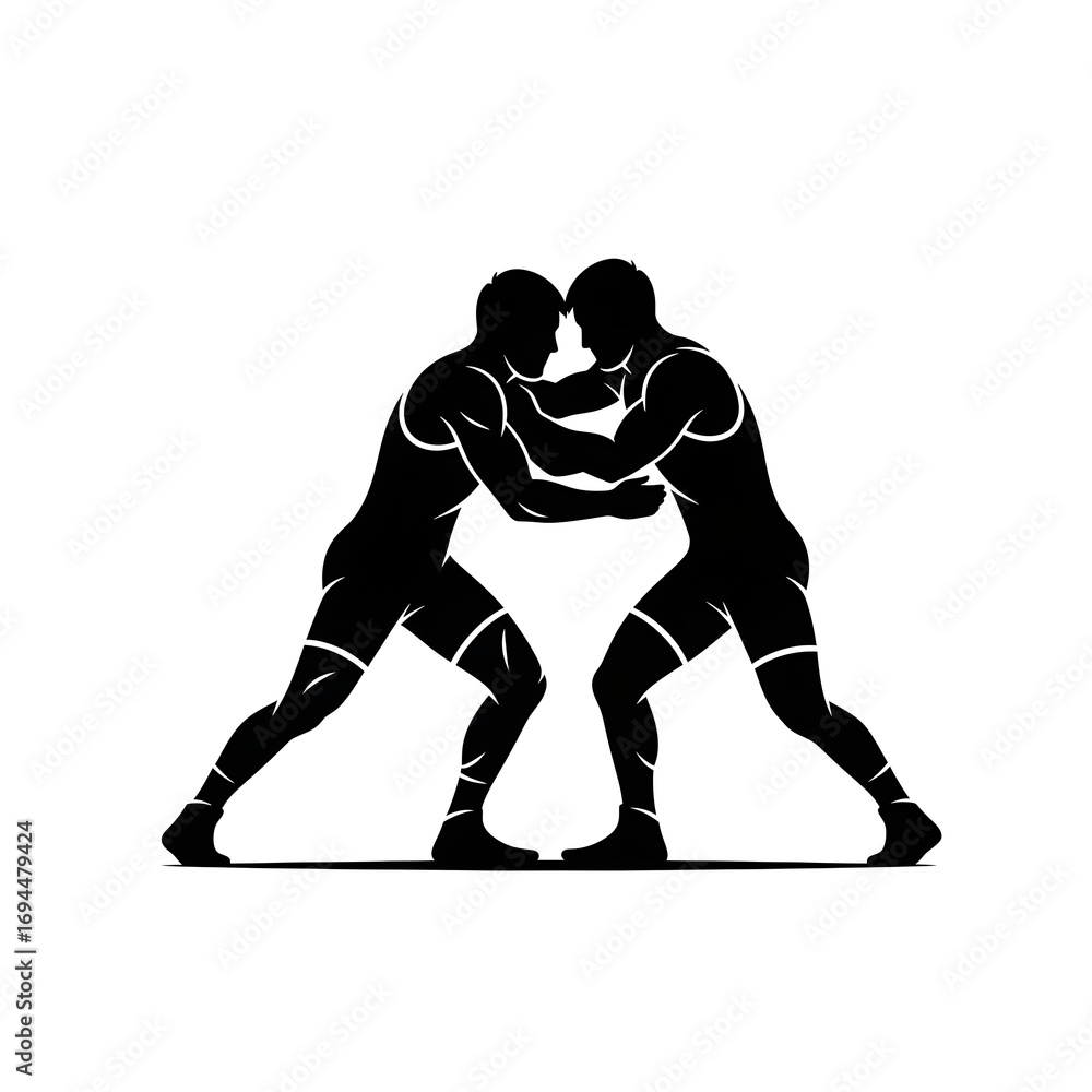 Obraz premium Two Athletes Wrestling Silhouette Sport Action