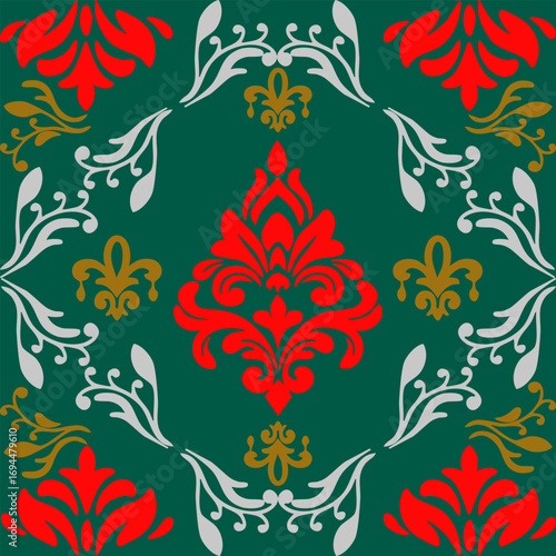 Classic Damask Seamless
Pattern - Vector Illustration for Elegant Textile
Design,Damask,Jacquard loom, Brocade, Satin weave,ethnic, geometric, textile, fabric, motif, retro