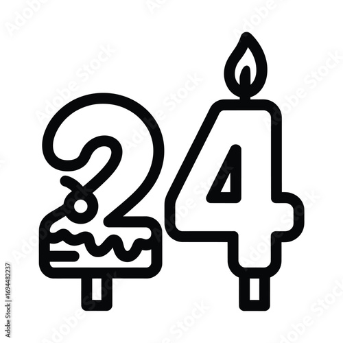 Birthday candles number twenty four celebration icon