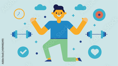 Exercise Routine A dynamic figure engaging in various exercises such as yoga jogging and weight lifting highlighting the importance of physical activity in age management.