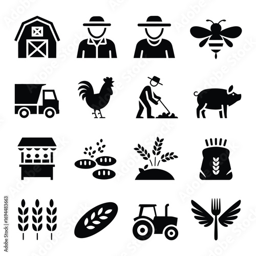 Farm agriculture icons collection vector scalable illustration for eps files silhouette vector white background