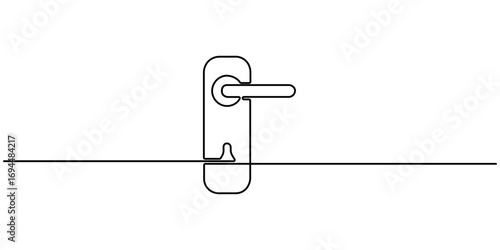 Door knob continuous one line drawing. Open door one line illustration. One continuous line drawing of opened door. Door outline drawing illustration. Continuous one line drawing of Opened door design