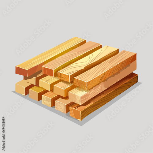 Stack of Light Brown Wooden Planks on Gray Background