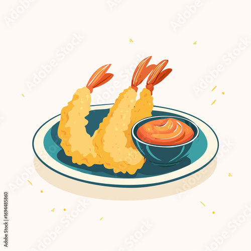 Elegant Minimalist Tempura Prawn Vector in Modern Culinary Illustration Style