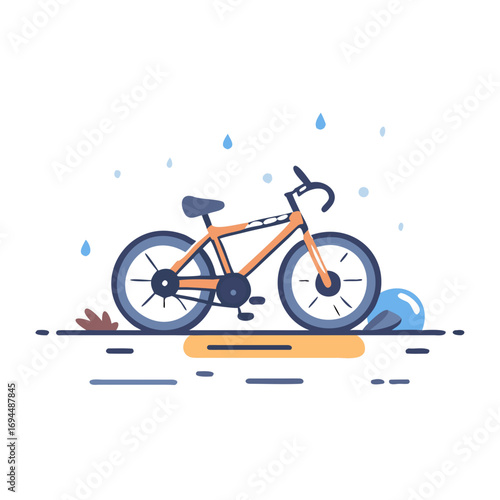 Vector art of orange bicycle with helmet