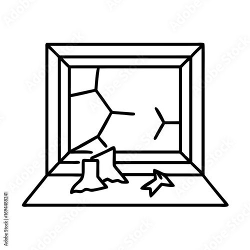 Vector art of broken window icon, cracked glass and frame