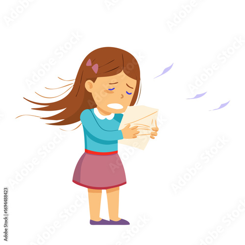 Vector art of sad girl holding a letter