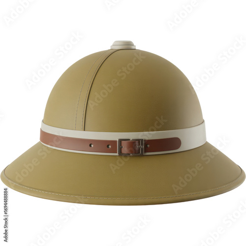 Classic pith helmet safari hat khaki colonial exploration headwear military inspired adventure headgear vintage explorer sun protection head covering isolated on transparent background