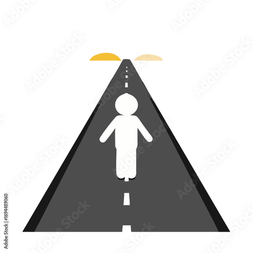 Vector art of person walking on road towards sun