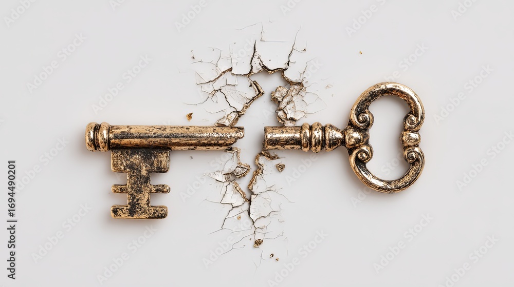 Fototapeta premium Antique Key Breaking Through Wall Concept
