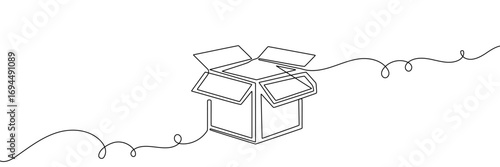 box package icon delivery line gift storage cardboard doodle continuous container. outline box package icon carton illustration warehouse cargo single parcel open post pack creative sketch product one