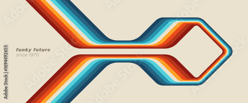 Abstract retro-futuristic 1970s background design with vibrant, colorful lines. Vector illustration.