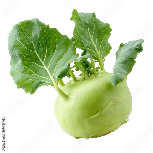 Fresh green kohlrabi vegetable with leaves isolated [Transparent Background PNG]