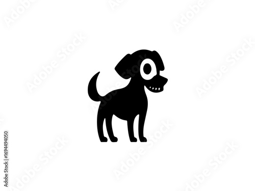 Joyful black dog silhouette with wide eyes and wagging tail, a playful companion for any design.