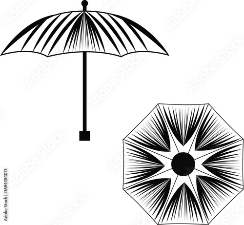 Black And White Traditional Umbrella Asian Design 
Umbrella With Black Handle opened wide isolated on White background 