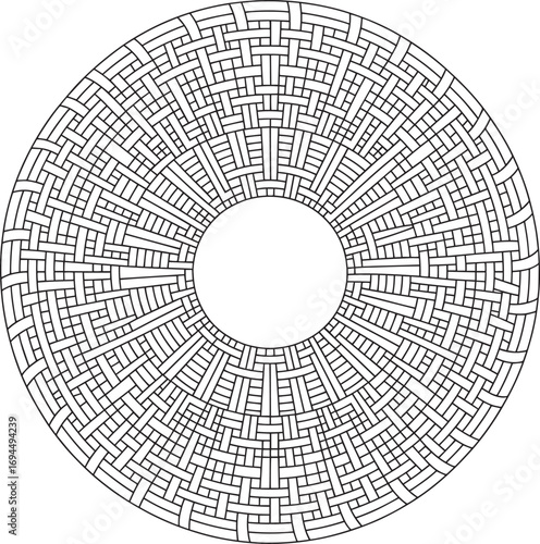 Detailed Woven Circle Line Art Illustration with Intricate Pattern Outline Design