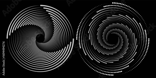 et of black thick halftone dotted speed lines. Speed lines in circle form.