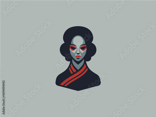 Elegant geisha portrait with striking red accents and traditional hairstyle captures timeless beauty