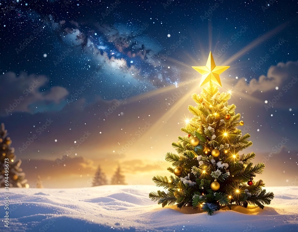 Naklejka premium Snowy Pine Tree with Snowflakes