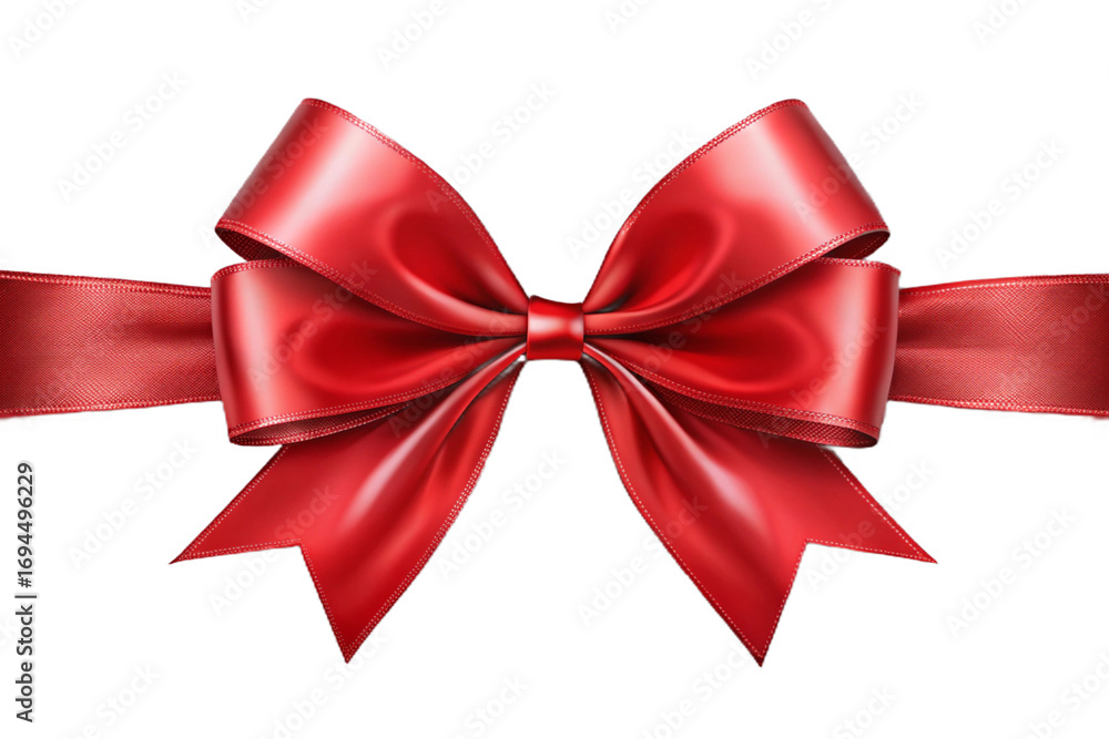 Fototapeta premium Lustrous red ribbon bow festive celebration gift wrapping decoration elegant design transparent background