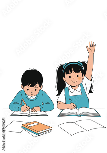 Children learning and participating in class at their desks