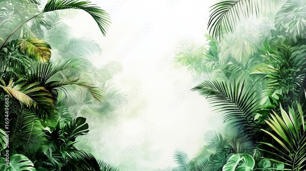 Obraz premium Capturing the Essence of a Tropical Rainforest in Watercolors