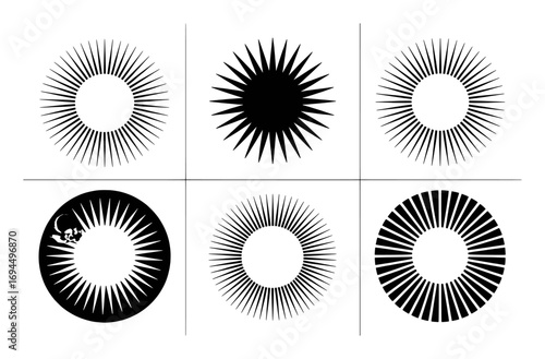 Six Circular Starburst and Sunburst Graphic Designs