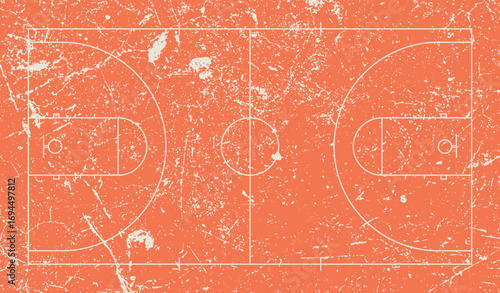 Basketball court vector background with orange grunge texture, perfect for sports posters, game themes, training designs, and creative graphic projects.