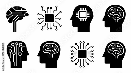 Digital Brain Icons Representing Artificial Intelligence and Technology Concepts