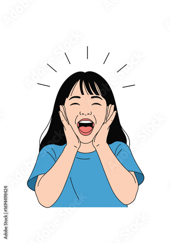 Young woman expressing shock surprise excitement and awe with hands on cheeks