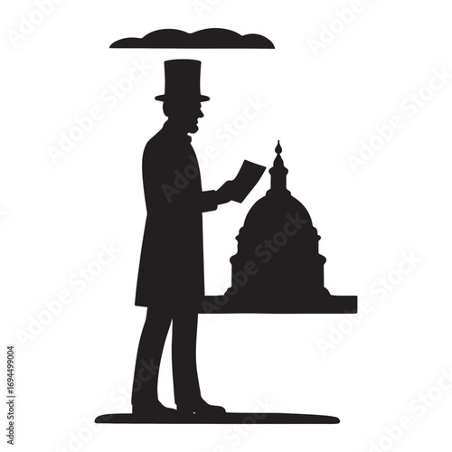 Abraham Lincoln Silhouette, American President History Vector Illustration