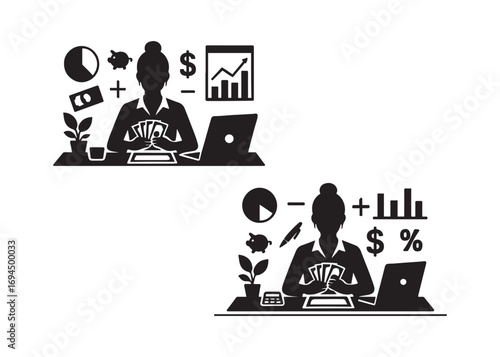 Accountant Calculating Budget and Expenses with Calculator – Financial Planning Scene. Vector Modern Illustration