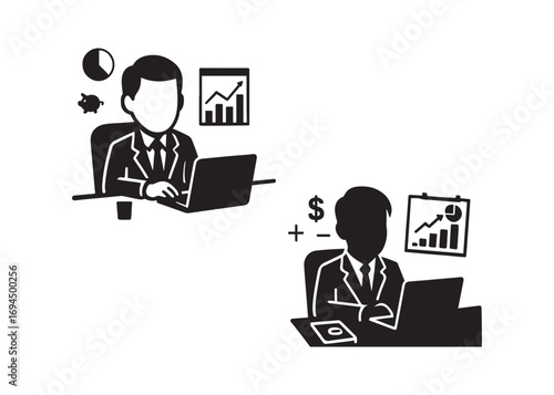 Accountant Reviewing Tax Files and Financial Records – Document Audit Illustration. Vector Modern Illustration