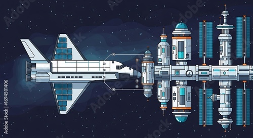 Fototapeta Naklejka Na Ścianę i Meble -  Space Shuttle Docking Space Station. (2)