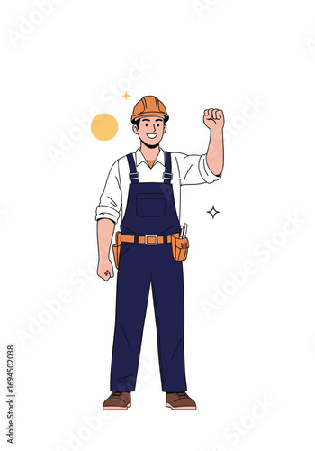 A happy construction worker celebrates success in his industry