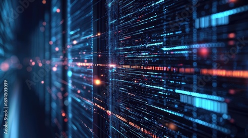 Wallpaper Mural High speed data transfer technology with glowing digital lines and futuristic server network background, perfect for IT, AI, cloud, big data, and cybersecurity concepts Torontodigital.ca